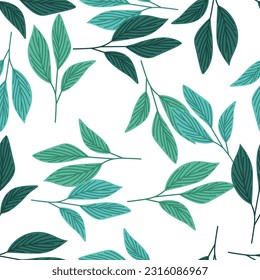 Organisches Blättern nahtloses Muster in einfachem Stil. Botanischer Hintergrund. Tapete aus dekorativen Waldblättern. Für Stoffdesign, Stoffdruck, Packpapier, Deckel. Vektorgrafik
