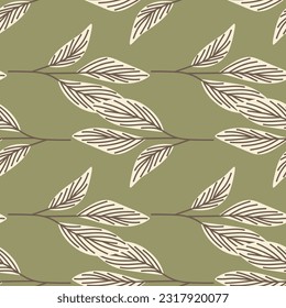 Hojas orgánicas sin fisuras en un estilo simple. Fondo botánico. Papel tapiz de hojas de bosque decorativo. Para el diseño de tejidos, impresión textil, papel de envoltura, cubierta. Ilustración del vector