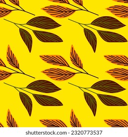 Organic leaves seamless pattern in simple style. Botanical background. Decorative forest leaf wallpaper. For fabric design, textile print, wrapping paper, cover. Vector illustration