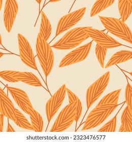 Organic leaves seamless pattern in simple style. Botanical background. Decorative forest leaf wallpaper. For fabric design, textile print, wrapping paper, cover. Vector illustration