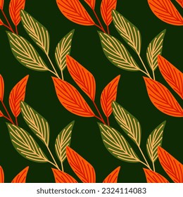 Organic leaves seamless pattern in simple style. Botanical background. Decorative forest leaf wallpaper. For fabric design, textile print, wrapping paper, cover. Vector illustration