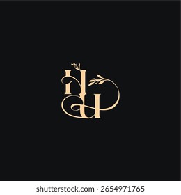 organic leaves wedding logo monogram elegant concept letter luxury feel with wavy line HU