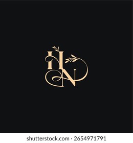 organic leaves wedding logo monogram elegant concept letter luxury feel with wavy line HN