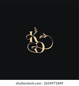 Bio Blätter Hochzeit Logo Monogramm elegantes Konzept Brief Luxus-Gefühl mit welligen Linie KO
