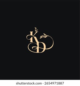 organic leaves wedding logo monogram elegant concept letter luxury feel with wavy line KD
