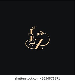 orgânico folhas casamento logotipo monograma elegante conceito carta luxo sentir com linha ondulada JZ