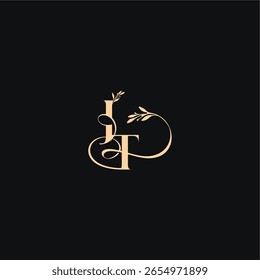 organic leaves wedding logo monogram elegant concept letter luxury feel with wavy line JT