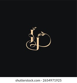 hojas orgánicas logotipo de la boda monograma elegante concepto letra sensación de lujo con línea ondulada JJ