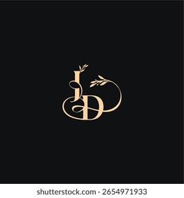 organic leaves wedding logo monogram elegant concept letter luxury feel with wavy line JD