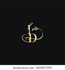 hojas orgánicas logotipo de la boda monograma elegante concepto letra sensación de lujo con línea ondulada ID