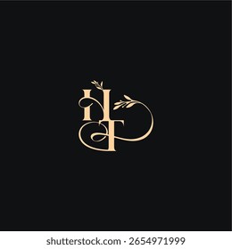 orgânico folhas casamento logotipo monograma elegante conceito carta luxo sentir com linha ondulada HT