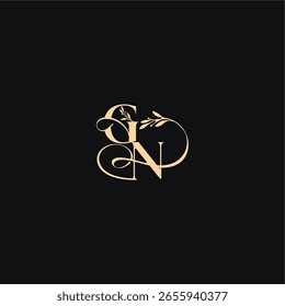hojas orgánicas logotipo de la boda monograma elegante concepto letra sensación de lujo con línea ondulada GN