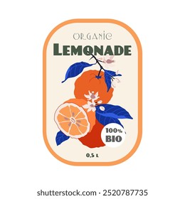 Etiqueta de limonada orgânica com design colorido. Rótulo de limonada brilhante com texto orgânico e biológico. Conceito de produto biológico.