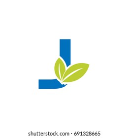 Organic letter J logo creative concept with leaves and alphabet