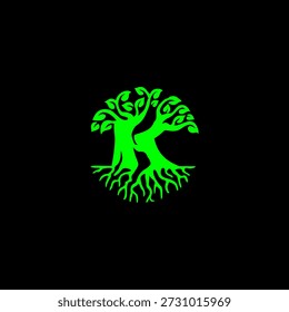 Logotipo orgánico de la letra K con un árbol con raíces y hojas. Vector minimalista para organizaciones ambientales, paisajismo y marca de negocios sostenible.