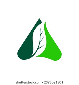 Letra orgánica logotipo A con hoja, vector