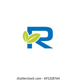 Organic letter R logo creative concept with leaves and alphabet