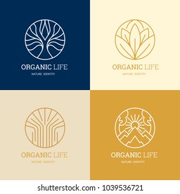 Organic life logo set, Graceful monogram design template,Natural line art vector illustration.