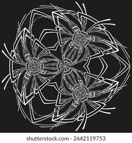Organic line pattern. Abstract intricate design. Vector curved texture. Black white complexity.
