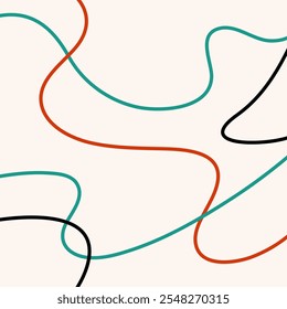 Organic Line Shape Background Pattern in red green and black colour, fluid shapes modern simple abstract line art design. Editable stroke.