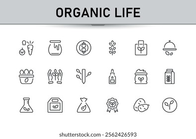 Organic linear icon. Featuring natural, sign, product, label, free, skin. Simple icon designs. Minimalist editable vector stroke.