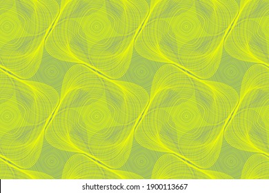 Organic lines geometric shapes optical illusion seamless pattern. Wallpaper print graphic design. Rotating geometric shapes of multiple curve semi transparent lines ornament. Vintage background.