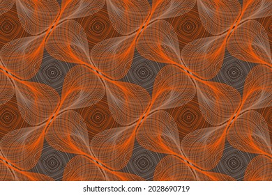 Organic lines geometric shapes optical illusion seamless pattern. Fabric print graphic design. Rotating geometric shapes of multiple curve semi transparent lines ornament. Abstract background.