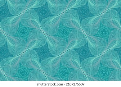 Organic lines geometric shapes optical illusion seamless pattern. Fabric print graphic design. Twisted geometric shapes of multiple curve semi transparent lines ornament. Retro background.
