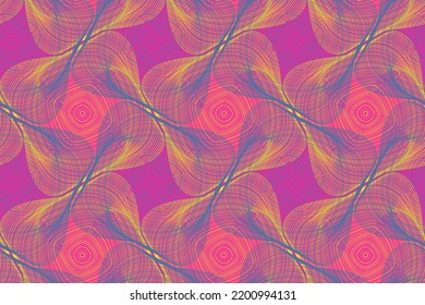 Organic lines geometric shapes optical illusion seamless pattern. Wallpaper print graphic design. Rolling geometric shapes of multiple curve semi transparent lines ornament. Vintage background.
