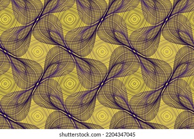 Organic lines geometric shapes optical illusion seamless pattern. Fabric print graphic design. Irregular geometric shapes of multiple bent semi transparent lines ornament. Elegant background.