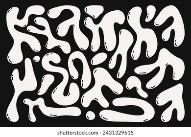 Organic liquid blob elements. Abstract round ink stains and spots trendy y2k style, modern doodle smooth ink blots. Vector set.