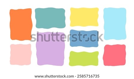 Organic Liquid Rectangle Frame Shapes Set. Hand Drawn Abstract Vector Fluid Square Blobs. Wavy Irregular Flat Text Box Spots Collection. Curvy Random Bento Style Childish Colorful Banners. Isolated