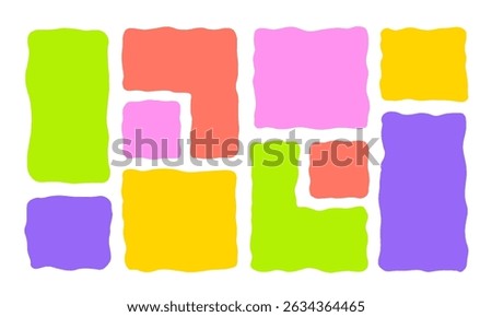 Organic Liquid Rectangle Frame Shapes Set. Hand Drawn Abstract Vector Fluid Square Blobs. Wavy Irregular Flat Text Box Spots Collection. Curvy Random Bento Style Childish Colorful Banners. Isolated