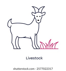 Organic livestock farming icon. Illustration of animals raised on eco-friendly farms for natural and sustainable agriculture with editable stroke.