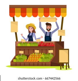 Organic Local food and vegetables market. flat design element. vector illustration