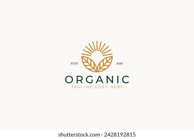 Organic Logo Abstract Sun and Leaf Nature Agriculture Farm Concept 
