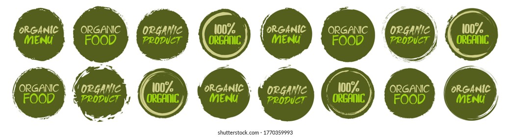 Organic logo collection. Set of different grunge circles shapes label with different text