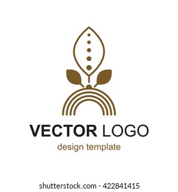 Organic logo design element in thin line style. Logo template for ecology and health themed design. Vector leaf, golden shape and monochromatic one. Abstract emblem, design concept, logo, logotype.