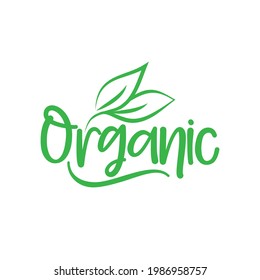 Organic logo green leaf label  for veggie or vegetarian food package design. Isolated green leaf icon for vegetarian bio nutrition and healthy diet or vegan restaurant menu symbol.