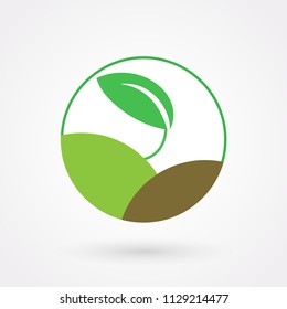  Organic logo with green leaf. Vector