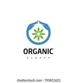 Organic Logo, Leaf In Hand Symbol.