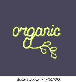 Organic logo with leaf. Vector green emblem, logo, sign. Hand drawn element, green ecology concept or natural cosmetics or food.