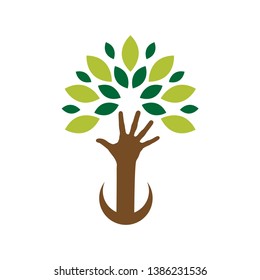 Organic logo. Leafs in hand logo. Natural products logo. Cosmetics icon. Spa logo