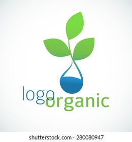 Organic logo with leaves and drop of water