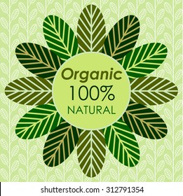 Organic logo. Leaves flower pattern. On floral background. Backgrounds & textures shop.
