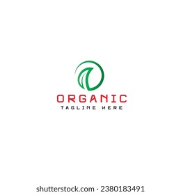 organic logo, o shape leaf, green company logo design 