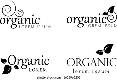 Organic Logo Set. Nature Elements - Isolated On White. Black Organic Logo, Vector. Collection Of Organic Icon For Health Symbol, Leaf Design, Nature Element, Planet Logo And Eco Icon. Vector Template
