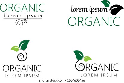 Organic Logo Set. Nature Elements - Isolated On White. Green Organic Logo, Vector. Collection Of Organic Icon For Health Symbol, Leaf Design, Nature Element, Planet Logo And Eco Icon. Vector Template