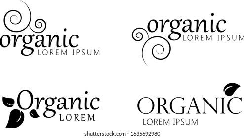 Organic Logo Set. Nature Elements - Isolated On White. Black Organic Logo, Vector. Collection Of Organic Icon For Health Symbol, Leaf Design, Nature Element, Planet Logo And Eco Icon. Vector Template