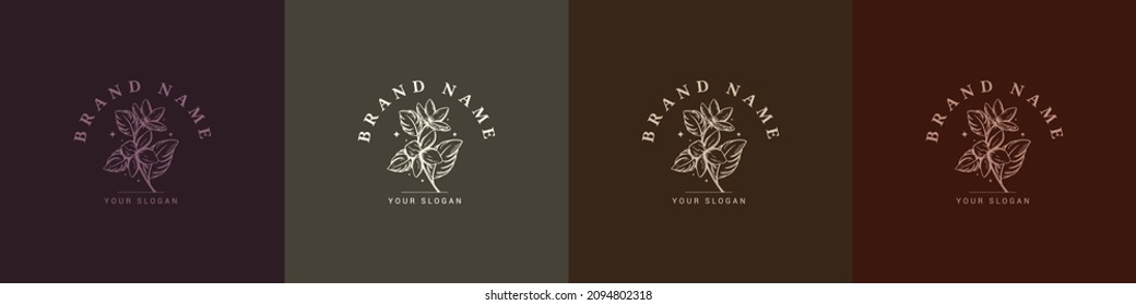Organic logo template flower fruit nature vintage icon symbol